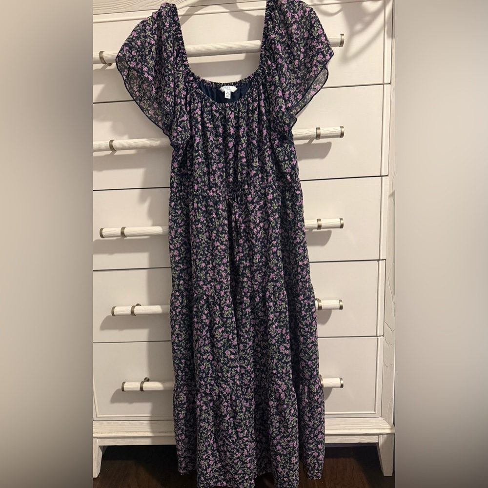 Time and Tru Navy Dress with Pink and Green Floral Print
